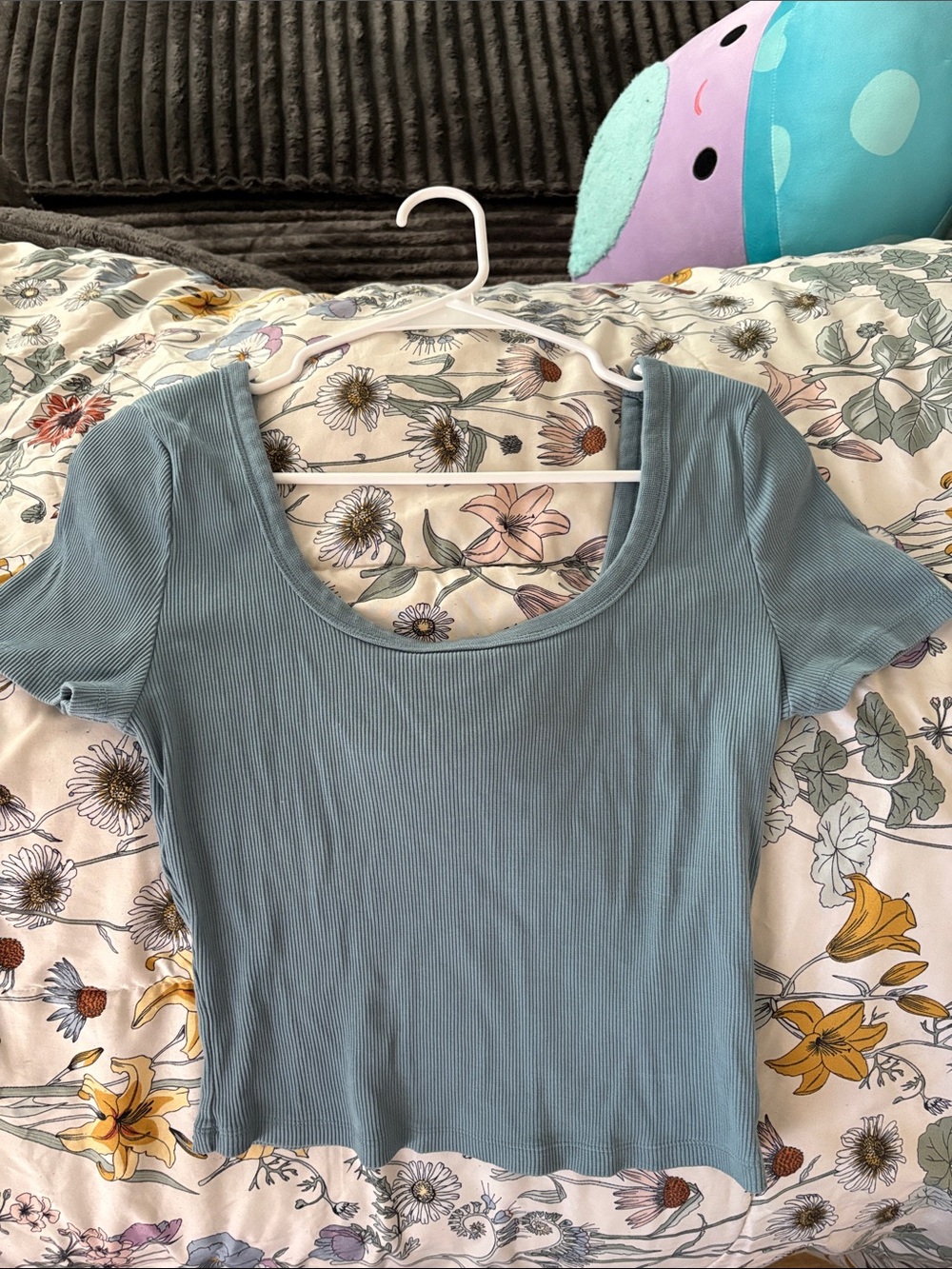 Universal Thread Ribbed Scoop Crop Top - Light Blue